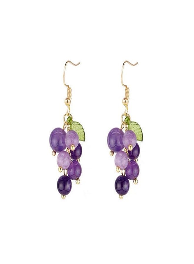 Soyzvteo Simulation Fruit Earrings Creative Cute Fruits Dangle Drop Earrings Grape Strawberry Cute Earrings Handmade Lovely Cherry Tassel Dangle Drop Earrings for Women -Grape - Image 1